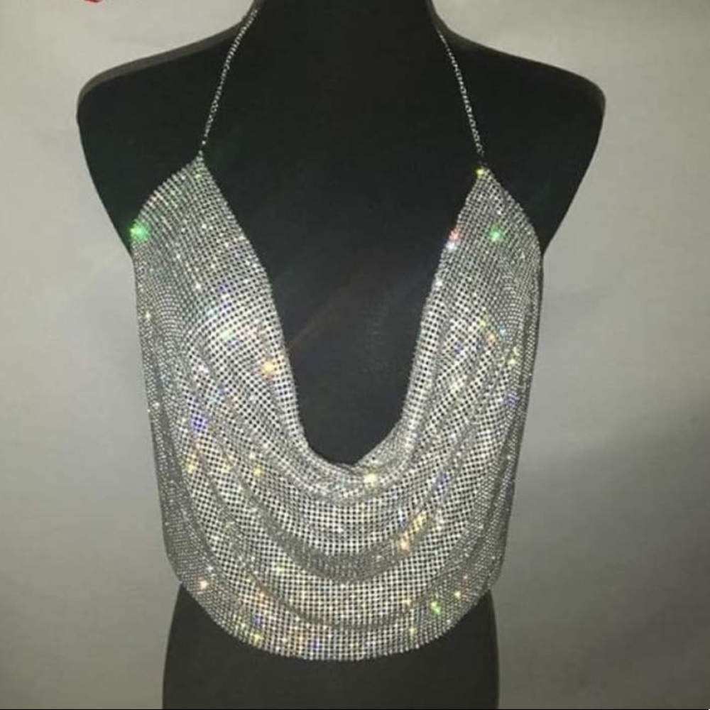 Silver Halter Top With Adjustable Chains - image 2